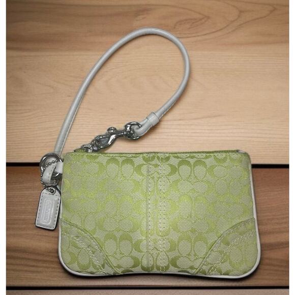 Y2K Coach F11345 Hamptons Leather Striped Satchel Bag & Mini Signature Wristlet - Picture 7 of 16